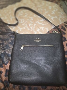 Coach Black Leather Rowan File Crossbody with Gold Hardware